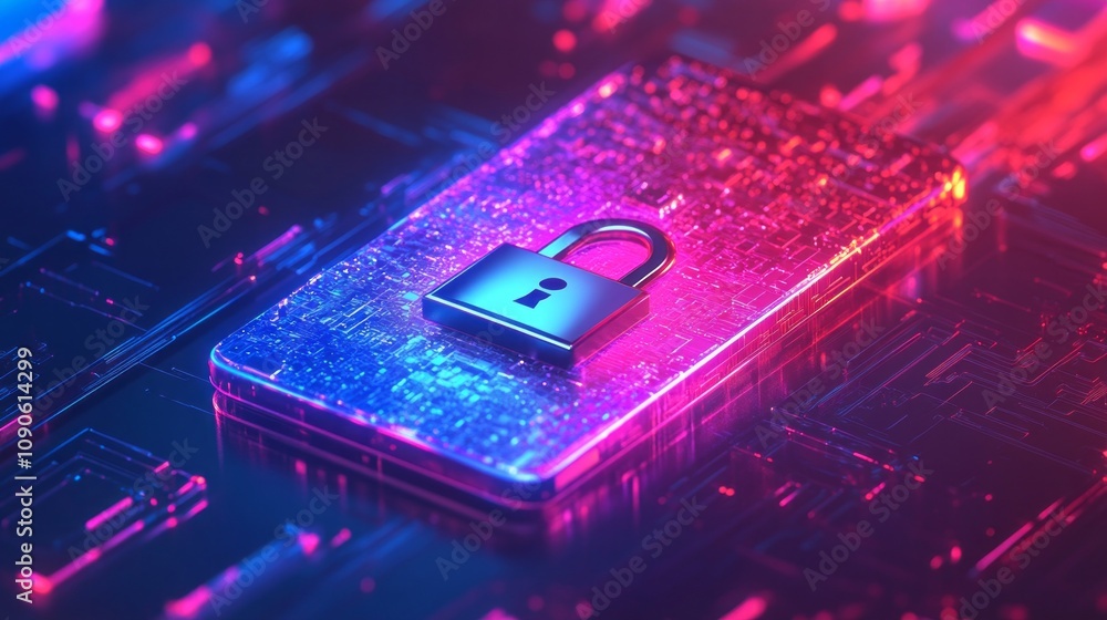 Poster a phone with a lock on it is on a colorful background