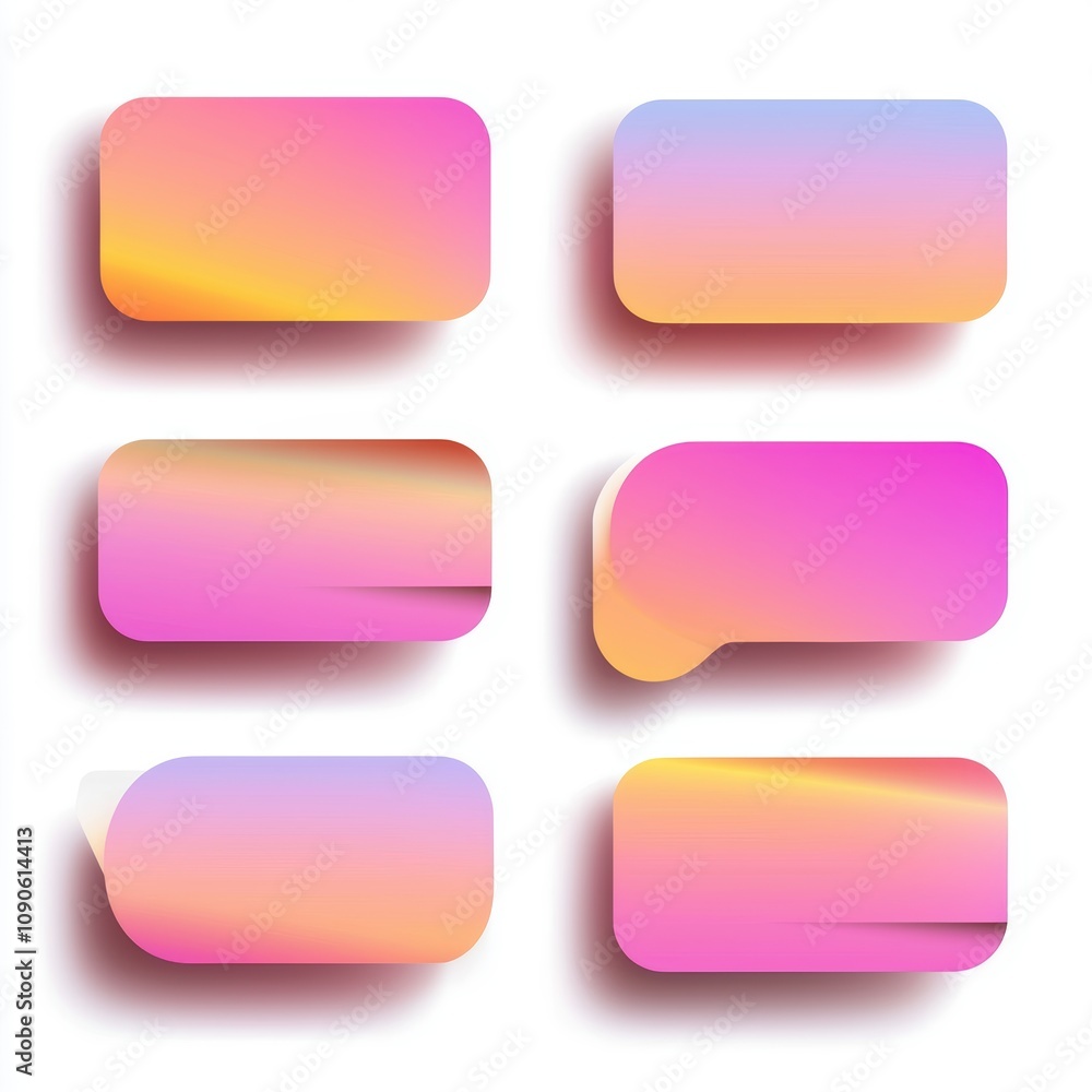 Poster colorful gradient speech bubbles with soft shadows, showcasing modern design elements ideal for digi