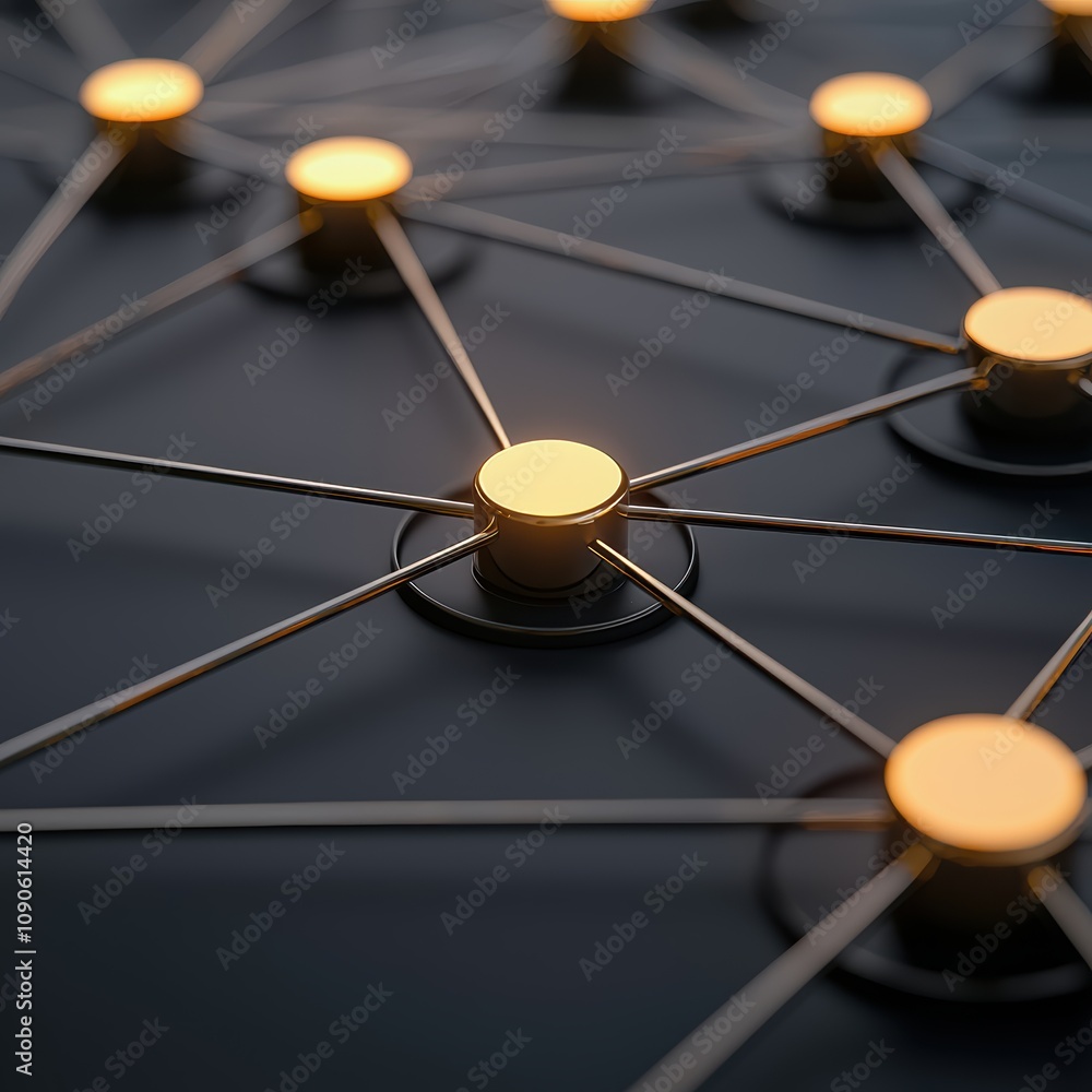 Poster a close-up of a network of interconnected nodes, with glowing points and lines, representing technol