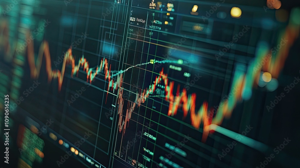 Aufkleber dynamic stock market data visualization with price trends, indicators, and trading charts in a color