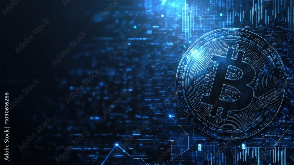 Poster intricate digital background featuring bitcoin symbol highlighted amidst futuristic data patterns an