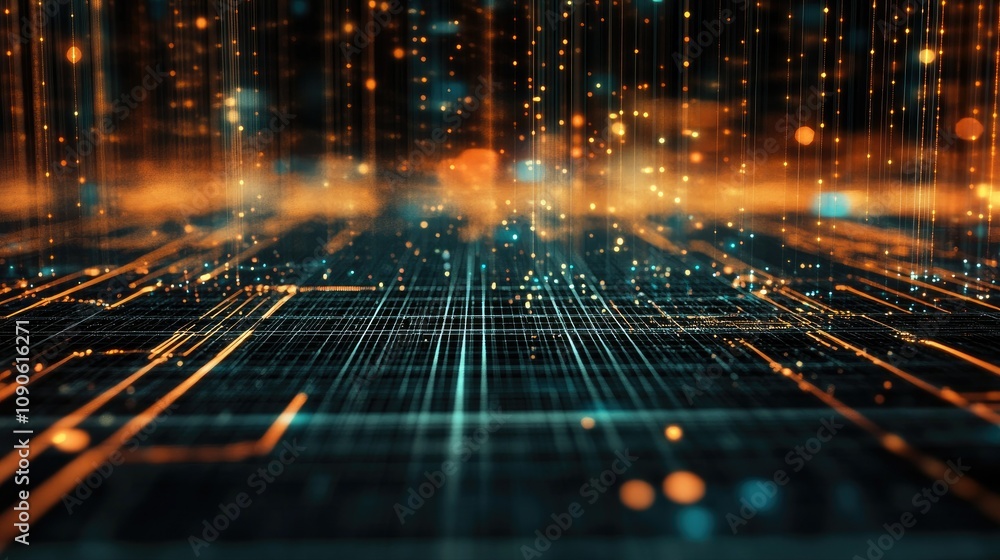 Poster abstract digital background with glowing lines and particles creating a dynamic scene of technology 