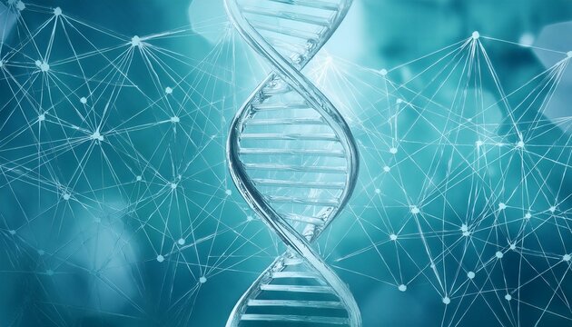Glass DNA strand on scientific background. ai generated