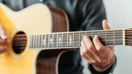 Obraz premium Music performance home studio video content creative environment close-up passion for guitar playing