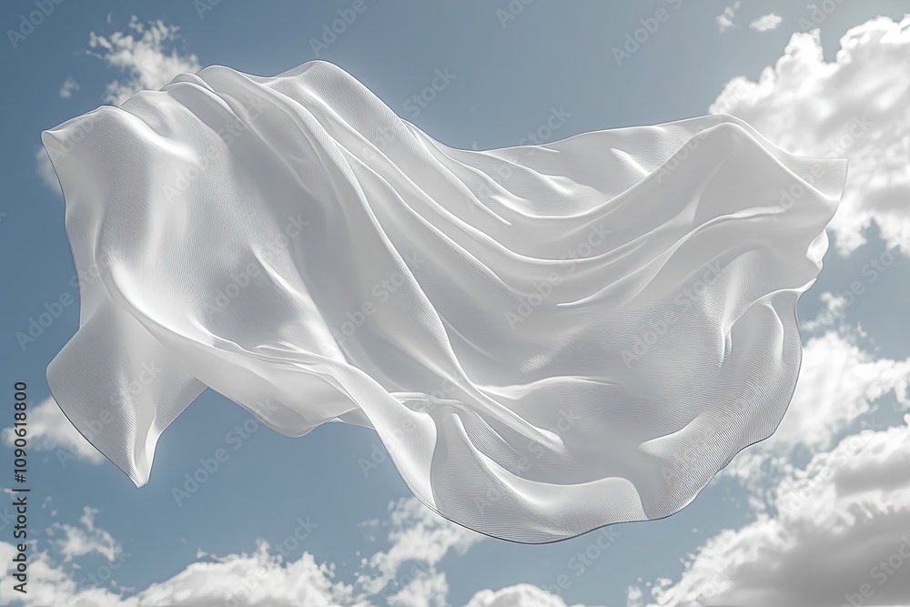 Poster white fabric flowing in the wind. perfect for adding a sense of lightness and movement to your desig