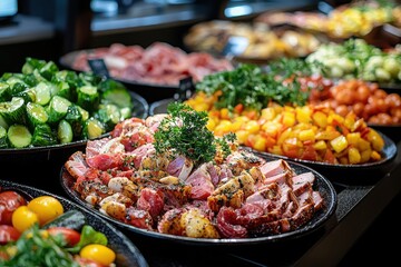 Indulge in a luxurious buffet fine dining experience at an elegant venue with exquisite culinary delights