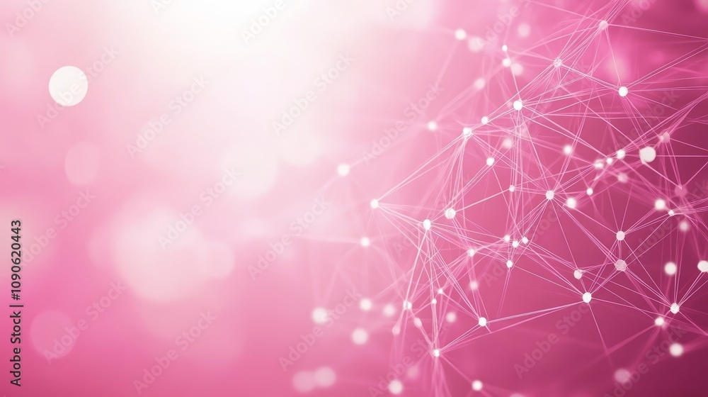 Poster abstract pink background with connected lines and dots, modern design element for technology, scienc