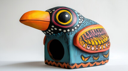 vibrant wooden birdhouse shaped like colorful animal design