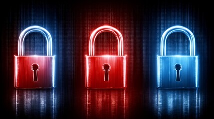 Colorful padlocks on dark background, symbolizing security, protection and privacy in the digital age