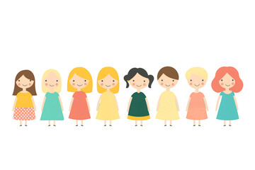 Fototapeta premium Group of female friends, union of feminists, sisterhood. Flat cartoon characters isolated on white background, cut out.
