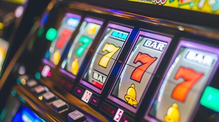 Naklejka premium Casino slot machines in a row with a jackpot concept