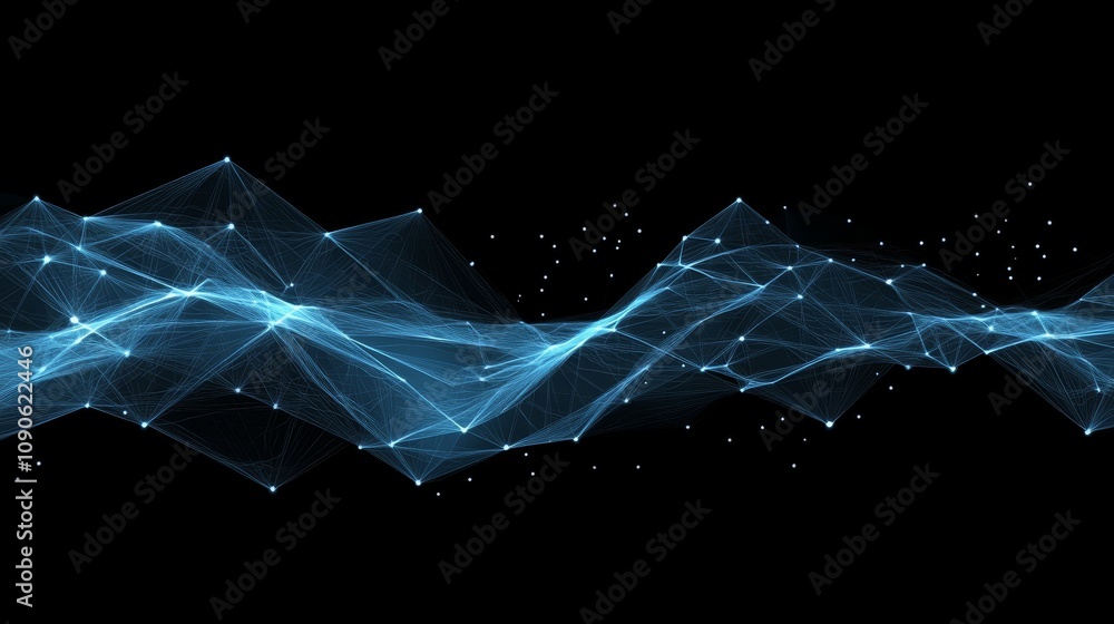 Poster dynamic blue abstract background, modern design with lines, dots and geometric shapes for tech.