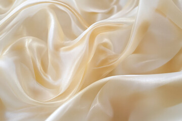 Obraz premium Close-up of the texture of wavy fabric with a soft shiny texture in beige tones.