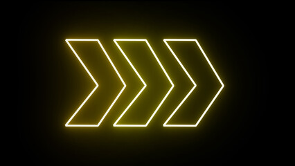 White color neon arrows on a black background. Trending image for your design or presentation. Warning striped arrow.