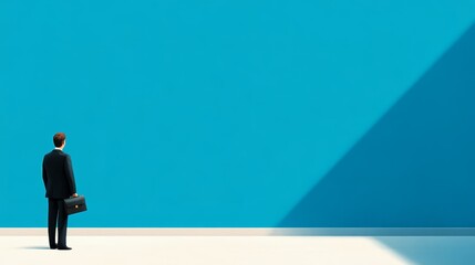 Obraz premium Man in suit against blue wall, professional portrait for business and corporate imagery