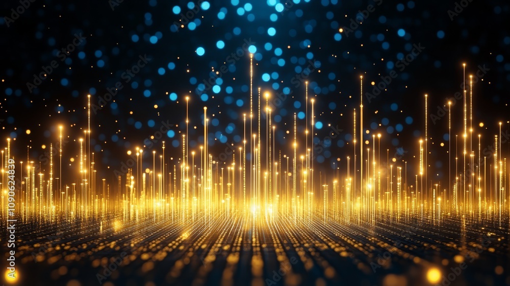 Poster abstract background with glowing lights and particles, captivating display of luminous effects