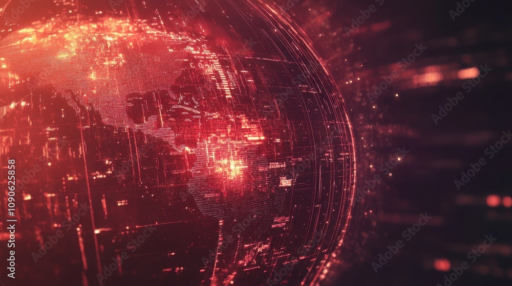Poster a dynamic digital globe with abstract technological elements and global connectivity lines, featurin
