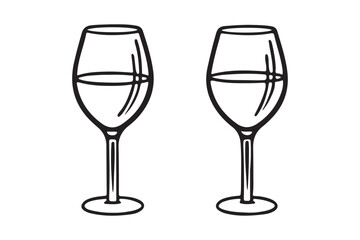Wine Glass Illustration - Icon on Light Brown Background.