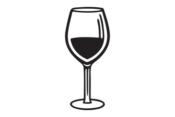 Wine Glass Illustration - Icon on Light Brown Background.