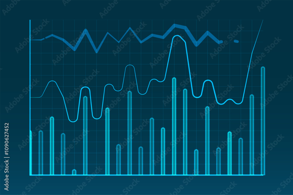 Poster abstract infographic visualization. financial chart with uptrend line graphs and candlesticks. futur