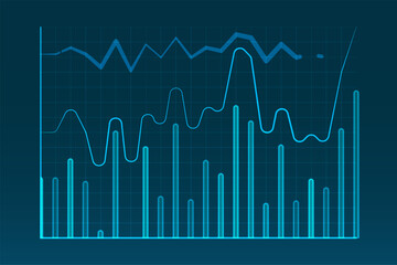 Abstract infographic visualization. Financial chart with uptrend line graphs and candlesticks. Futuristic network or business analytics. Graphic concept for your design. Adobe Illustrator Artwork