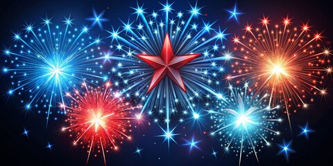 Fototapeta premium Patriotic Fireworks with Red Starburst, Red, Blue , Fireworks, Celebration, Independence Day