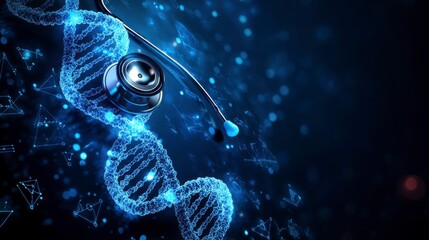 Stethoscope and DNA Strand in Blue Background