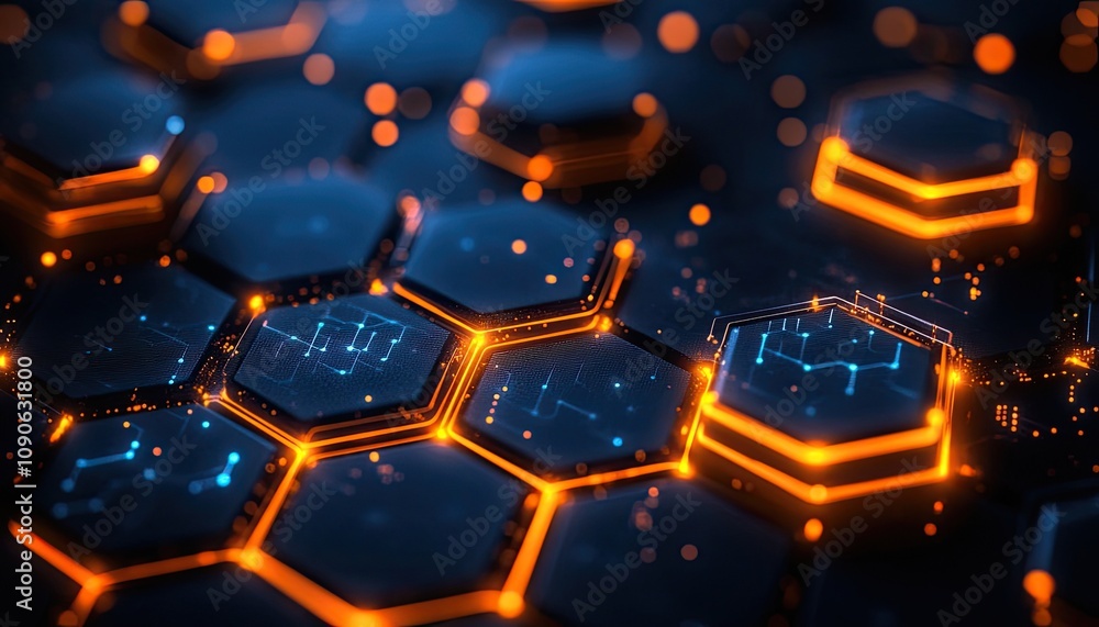 Poster abstract digital background with glowing hexagons. this image is perfect for technology, data, and f