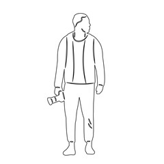 man with camera sketch, vector on white background