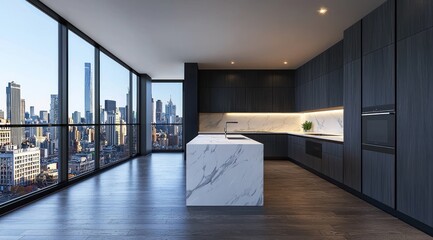 Obraz premium dark matte modern kitchen room 3D rendering Design.