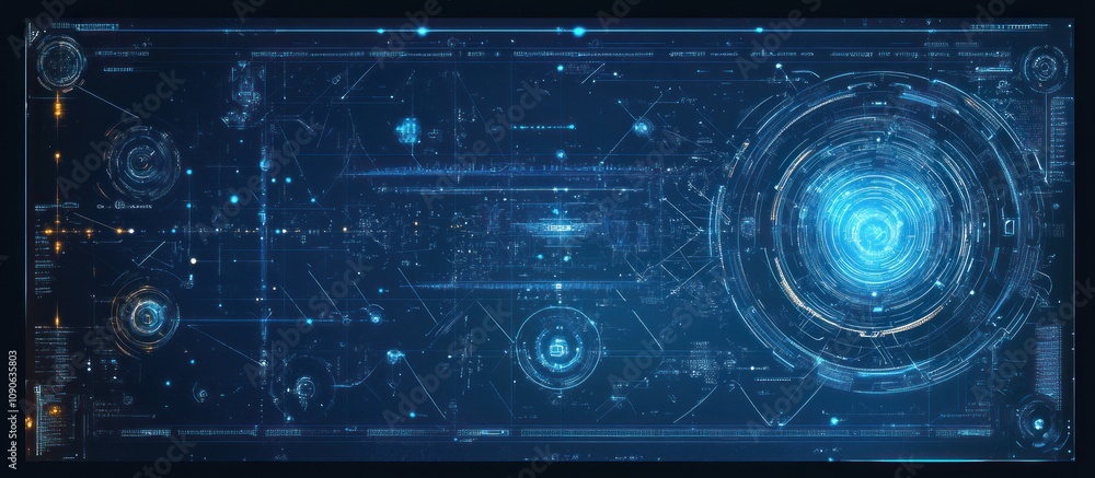Aufkleber futuristic hud interface with glowing blue circles and data streams.