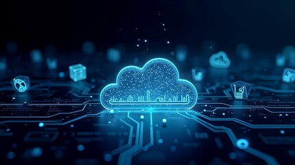 Abstract digital illustration showcasing cloud computing technology and data storage