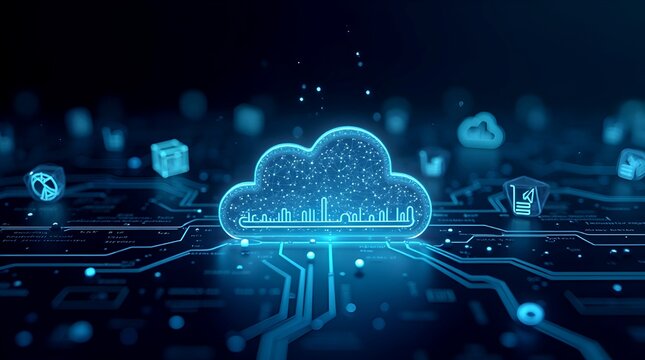 Abstract digital illustration showcasing cloud computing technology and data storage