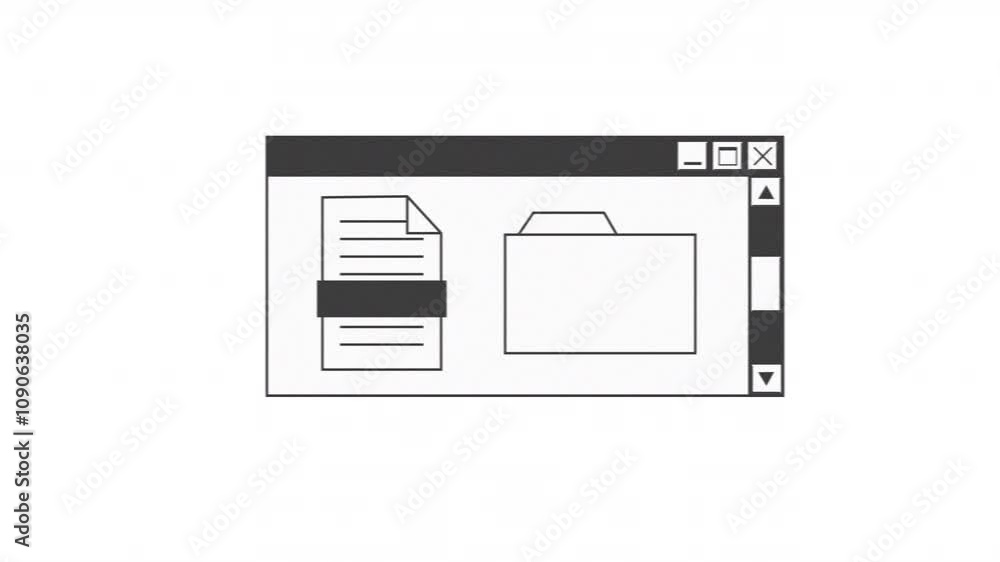 Aufkleber animated desktop interface window with files in y2k style with glitch effect. alpha channel