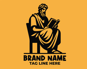 Wise Greek Philosopher Thinker Man Logo Template