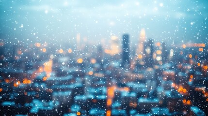 Obraz premium Enchanting Winter Wonderland: Cityscape Glimmering in Soft Snowfall