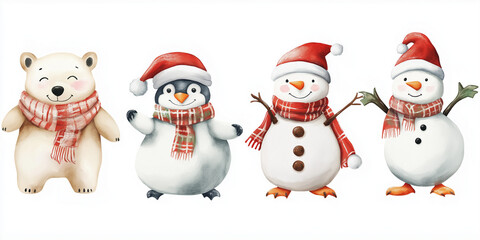 Whimsical Christmas Friends in Watercolor Style