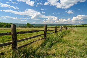 Fototapeta premium Farm Fencing: Electric Boundary for Cattle Safety and Agricultural Perimeter Protection