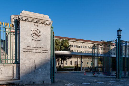 Gen&egrave;ve, Suisse - 15 novembre 2024: Vue ext&eacute;rieure du si&egrave;ge de l'Organisation mondiale du commerce (OMC ou WTO), organisation internationale en charge des r&egrave;gles r&eacute;gissant le commerce international