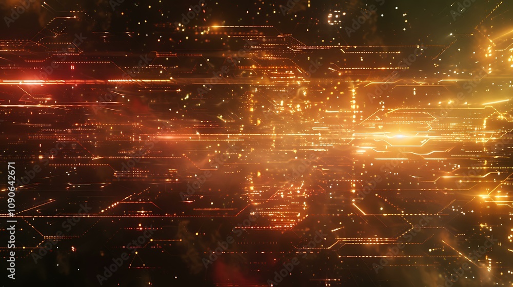 Poster a visually striking circuit technology background with layers of interconnected lines and nodes, enh