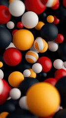 Naklejka premium A vibrant assortment of spheres in various colors, floating against a dark background, creating a dynamic and playful visual effect.