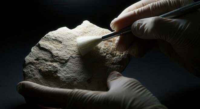 Archaeologist examining ancient artifact with precision