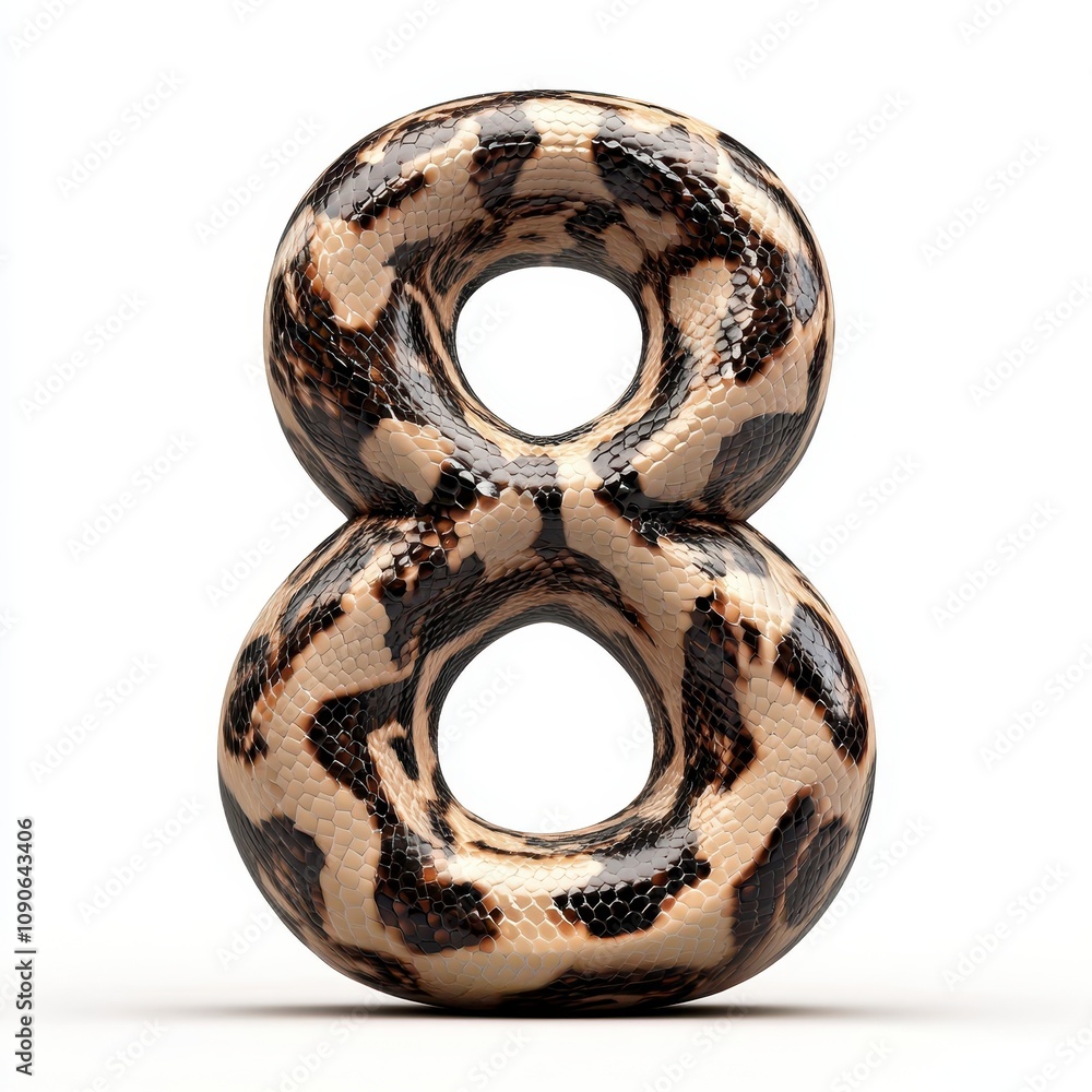 Poster a stylized number 8 resembling a snake's skin pattern, showcasing a unique design element.