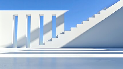 Naklejka premium Minimalistic 3D Abstract Architecture with Blue Sky