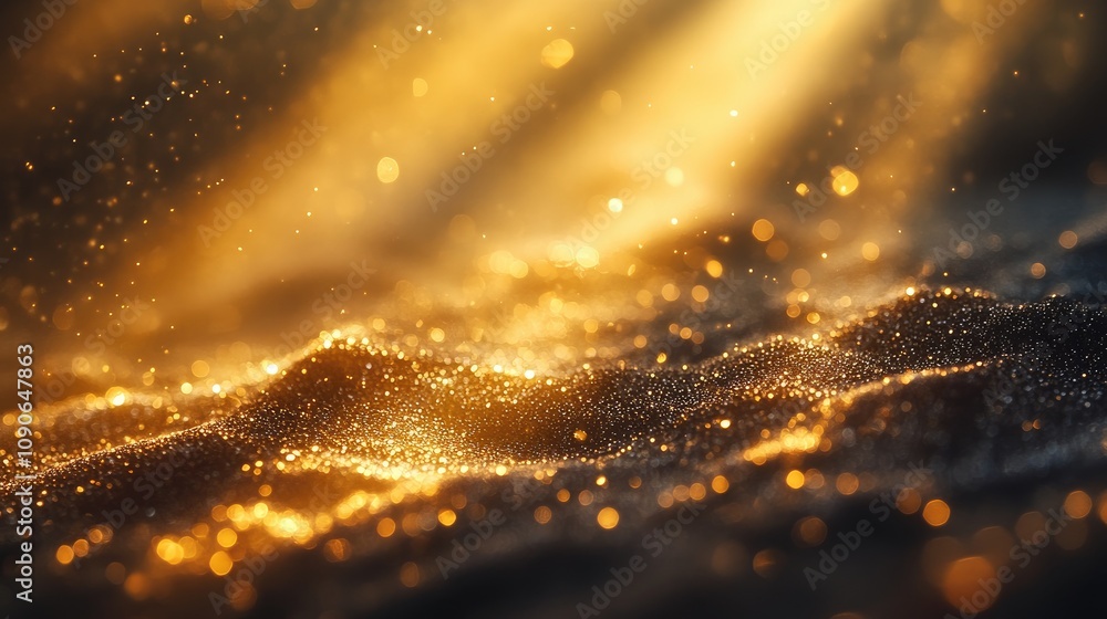Poster sparkling golden bokeh background. ideal for adding festive and magical effect to any design.