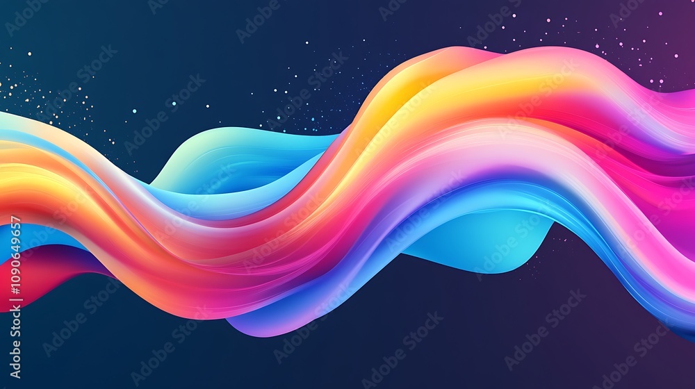 Aufkleber abstract colorful fluid wave with glowing particles on dark background
