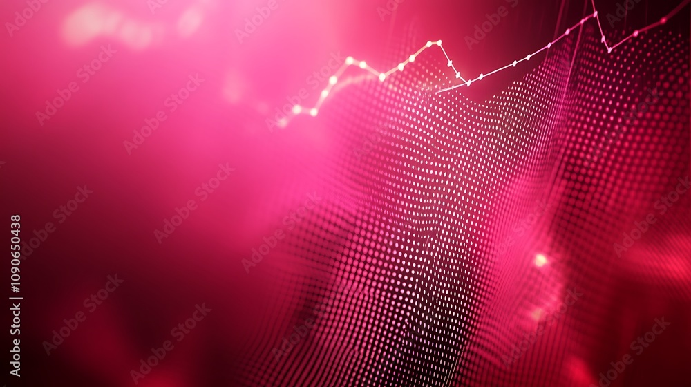 Poster abstract pink data visualization: trending upward graph in dotted pattern