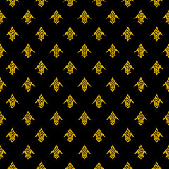 Fleur de lis logo seamless pattern isolated on black background © sljubisa