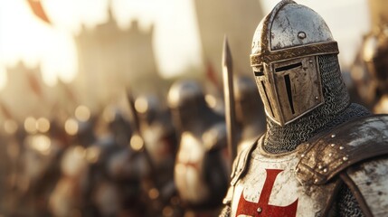 Knights Templar among an army of soldiers, ai generated