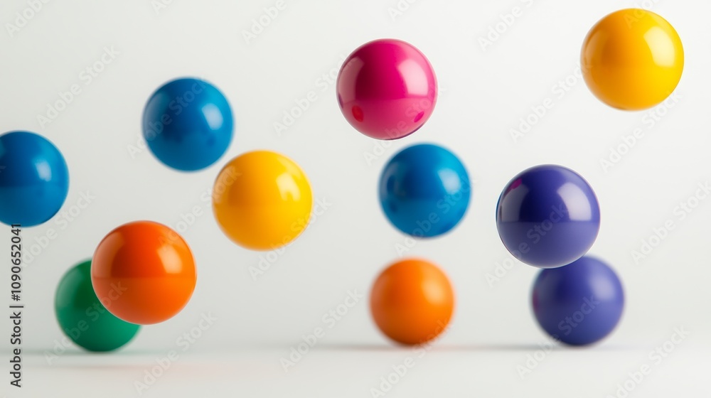 Poster bunch of colorful balls are floating in the air. the balls are of different colors and sizes, and th